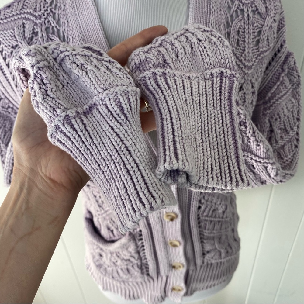 SUNDANCE Lilac Purple Aveline Casual Cotton Crochet Boho Cardigan Lilac Sz XS - Picture 7 of 9